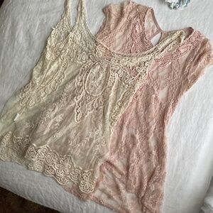 Sheer transparent embroidered lace tops